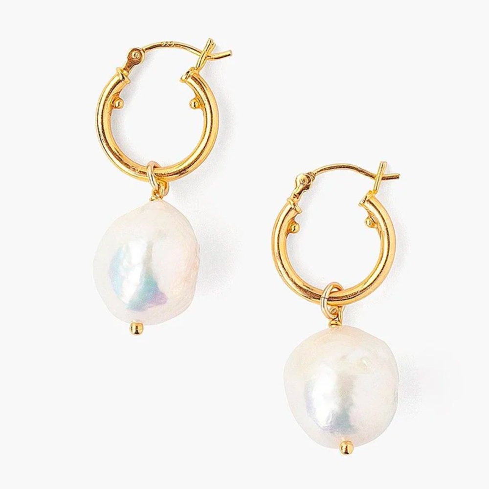 Chan Luu Gold Hoop Earrings with White Baroque Pearls